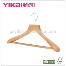 Wide shoulder coat wooden hanger with round bar and non-slip tube